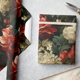 Elegant Jul Red & Cream Blommigt Decoupage Presentpapper