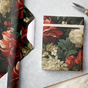 Elegant Jul Red & Cream Blommigt Decoupage Presentpapper