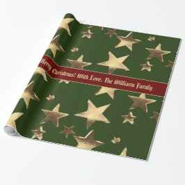Elegant Jul Red Grönt och Guld Stars Mönster Presentpapper