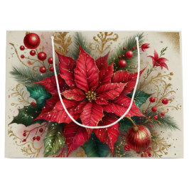 Elegant Jul Red Poinsettia Flower Gift Bag