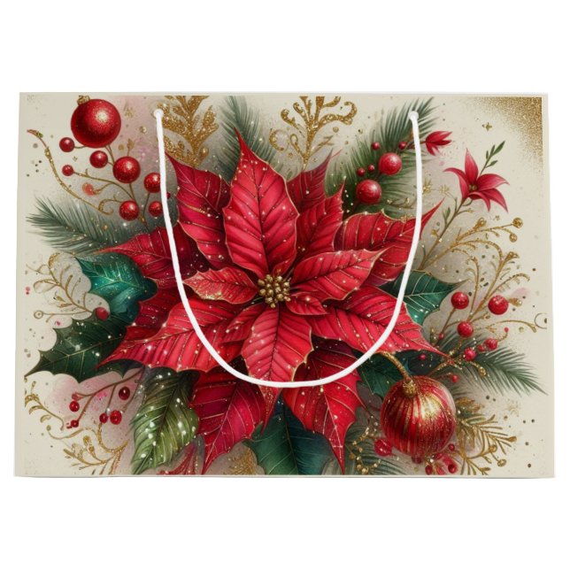 Elegant Jul Red Poinsettia Flower Gift Bag (Framsidan)