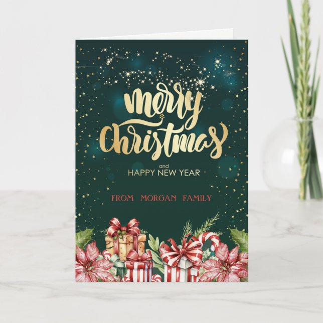 Elegant Jul Red Presenter Poinsettia Helgkort (Framsida)