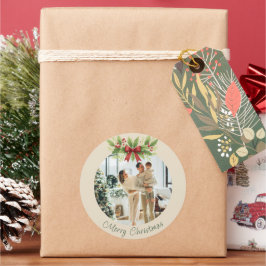 Elegant Jul & Röd Båge Jul - Runt Klistermärke