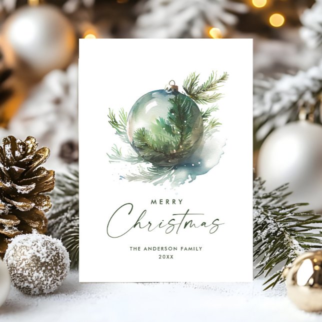 Elegant jul Sälggrön prydnad hälsning Julkort (Skapare uppladdad)