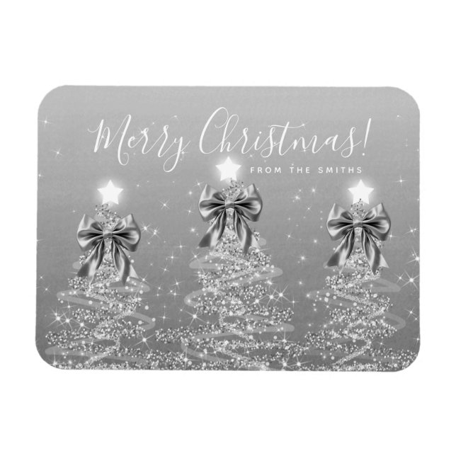 Elegant jul silver julgranar hälsning  magnet (Horisontell)