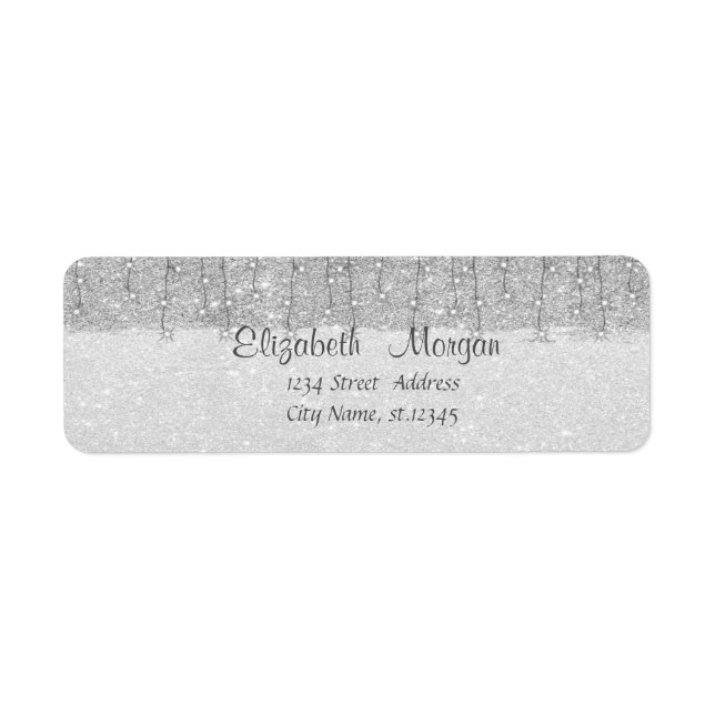 Elegant, jul, silverglittrig returadress etikett (Framsidan)