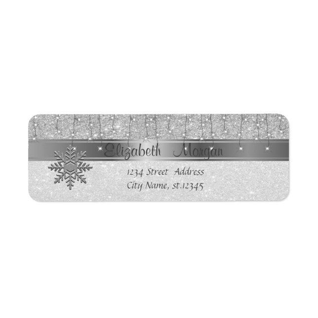 Elegant, jul, snöflinga Silver glitterig Returadress Etikett (Framsidan)