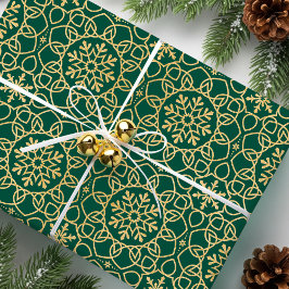 Elegant Jul Snowflake Faux Guld Grönt Presentpapper