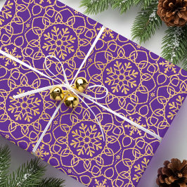 Elegant Jul Snowflake Faux Guld Lila Presentpapper