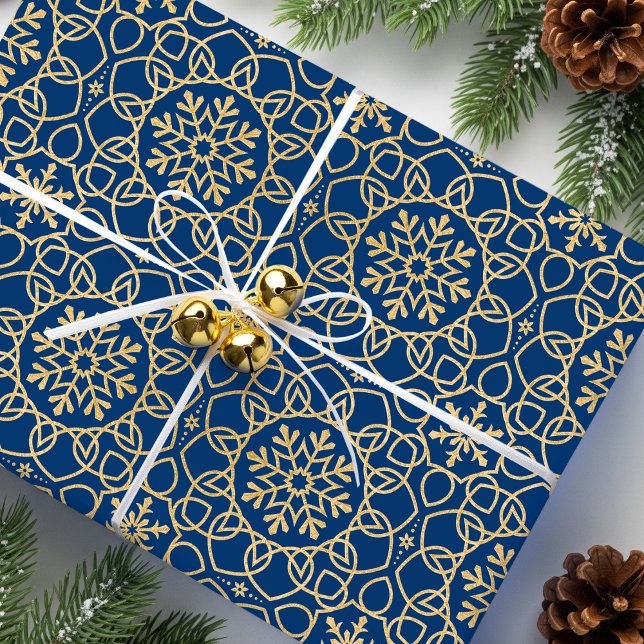 Elegant Jul Snowflake Faux Guld Presentpapper (Skapare uppladdad)