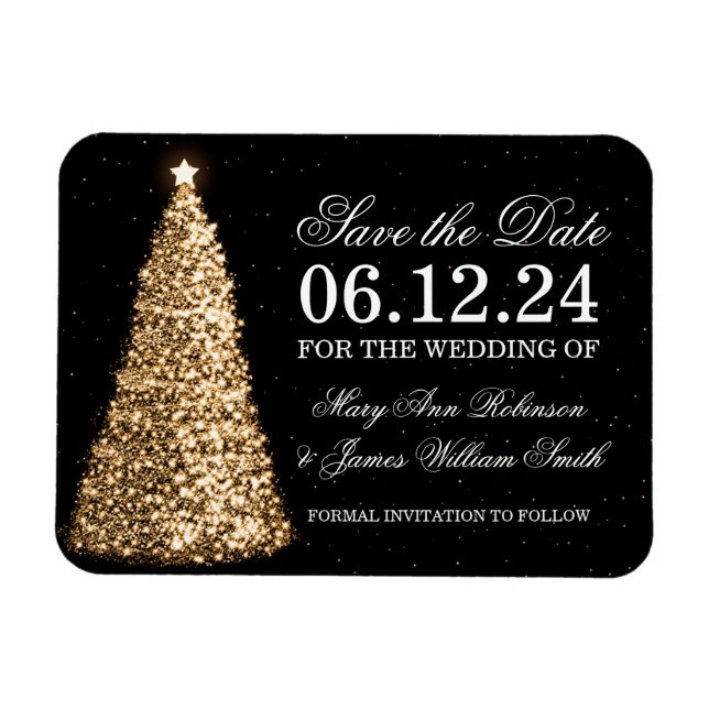 Elegant Jul - spara datumet Guld Magnet (Horisontell)