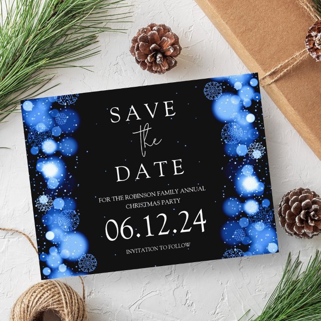 Elegant jul Sparad datum Guld Vinter Navy  Meddelande Vykort (Elegant Christmas Save The Date Gold Winter Navy Announcement Postcard)