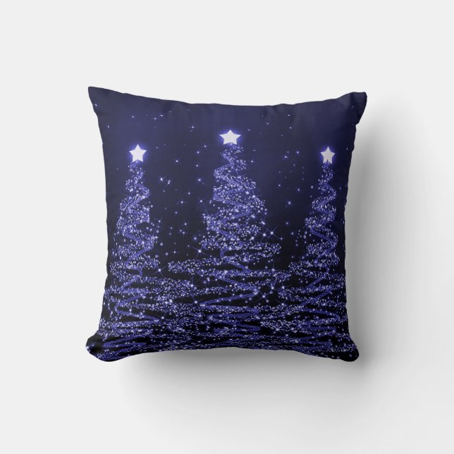 Elegant Jul Sparkling Träd Blue  Kudde (Framsida)