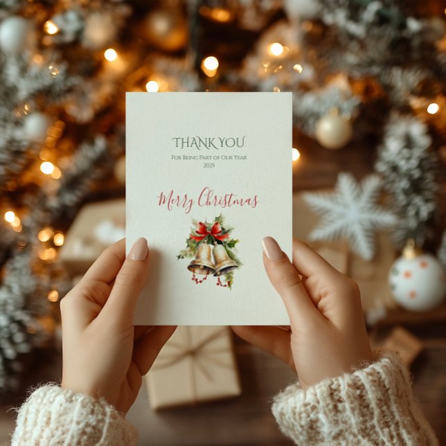 Elegant jul tack vare ditt kort i Grönt och Röd. (Classic Christmas Elegance thank you card — elegant holiday thank you card for family or corporate.)