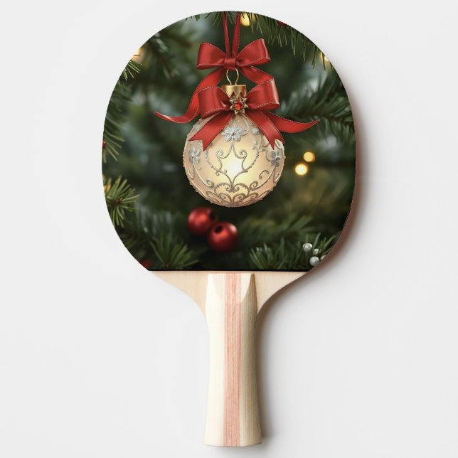 Elegant jul - utsmyckning med rött blad pingisracket (Framsidan)