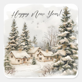 Elegant Jul - vattenfärg Botaniskt Fyrkantigt Klistermärke