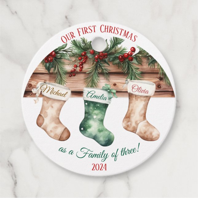 Elegant Jul - vattenfärg Botaniskt Gåvor Etiketter (Framsida)