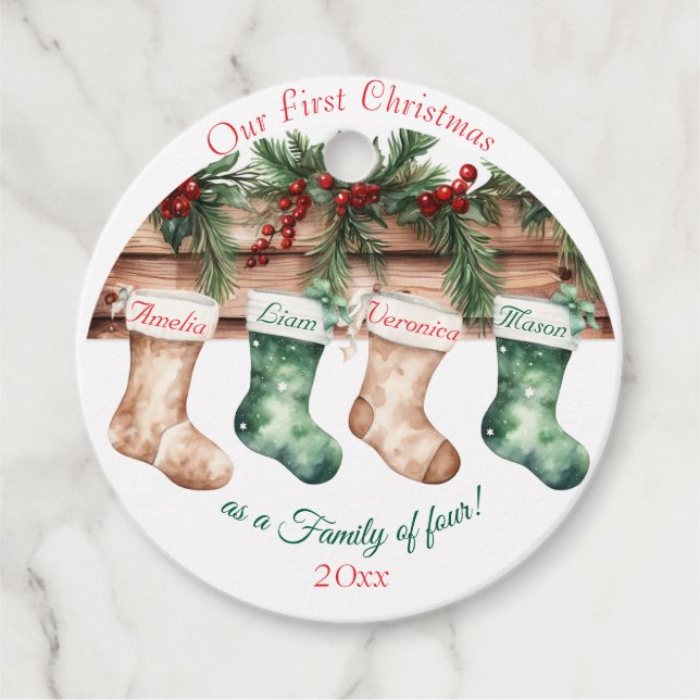 Elegant Jul - vattenfärg Botaniskt Gåvor Etiketter (Framsida)