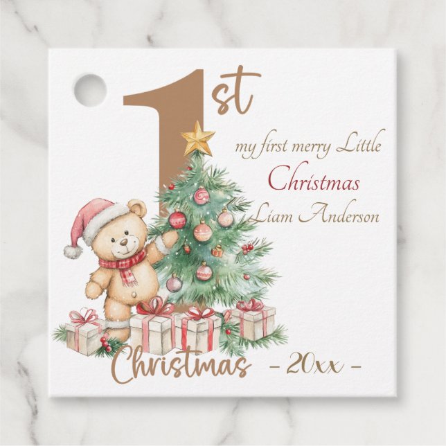 Elegant Jul - vattenfärg Botaniskt Gåvor Etiketter (Framsida)