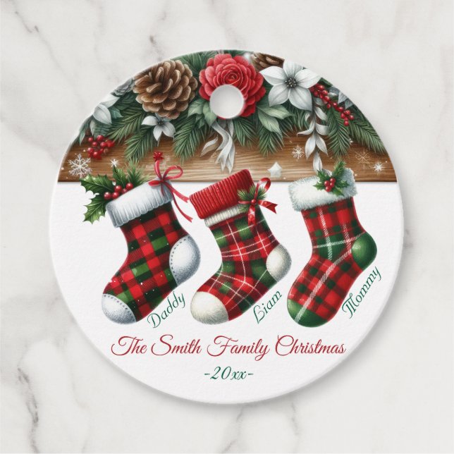 Elegant Jul - vattenfärg Botaniskt Gåvor Etiketter (Framsida)