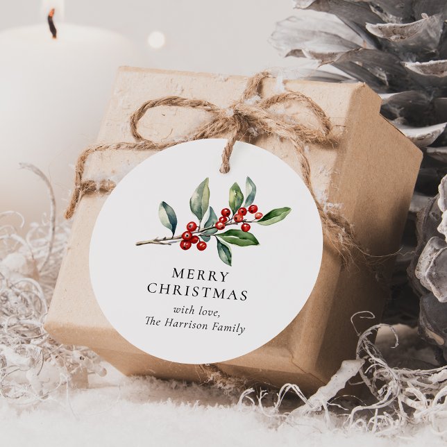 Elegant Jul - vattenfärg Botaniskt gift-Märkre Gåvor Etiketter (Skapare uppladdad)