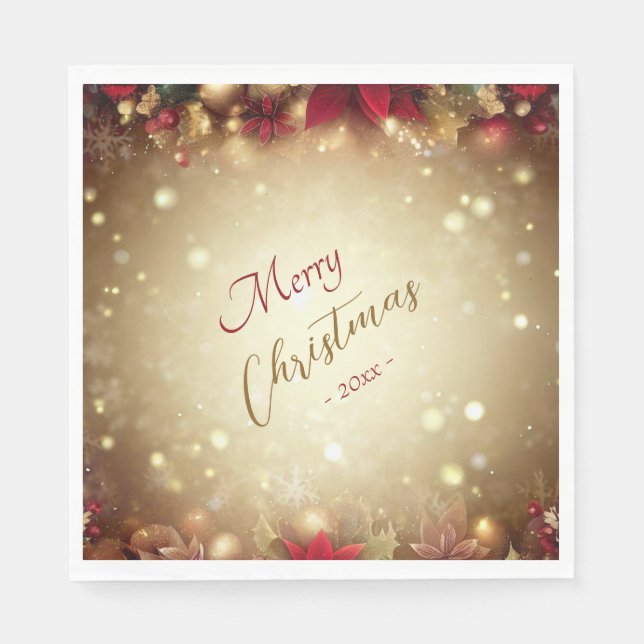 Elegant Jul - vattenfärg Botaniskt Pappersservett (Framsidan)