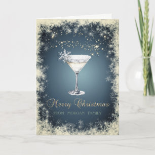 Elegant jul vattenfärg cocktail snöflingor helgkort