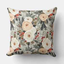 Elegant jul Vit ros & Red Winter Berry Kudde