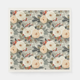 Elegant jul Vit ros & Red Winter Berry Pappersservett