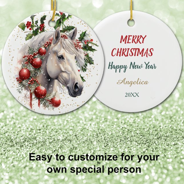 Elegant jul White Horse Julgransprydnad Keramik (Skapare uppladdad)