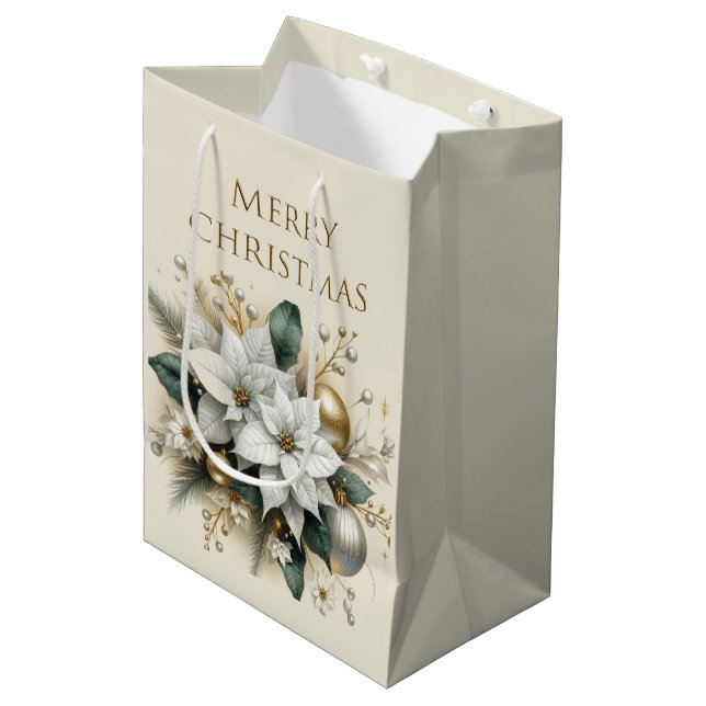Elegant jul White Poinsettia Flower Gift Bag (Framsidan Vinklad)