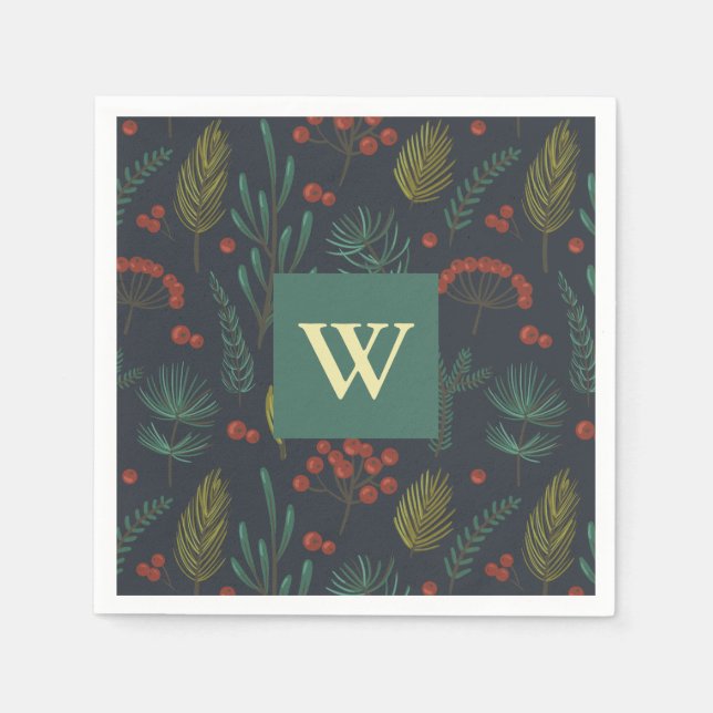 Elegant Jul Winter Greenery Botanical Pappersservett (Framsidan)