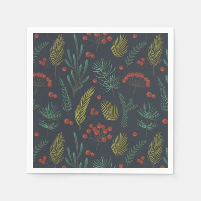 Elegant Jul Winter Greenery Botanical Pappersservett (Framsidan)