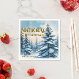 Elegant jul Xmas vinter tall skog Hol Pappersservett