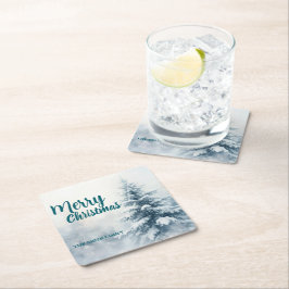 Elegant jul Xmas vinter tall skog Hol Underlägg Papper Kvadrat