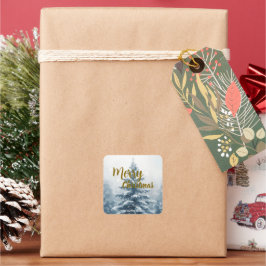 Elegant jul Xmas vinter tallskog Fyrkantigt Klistermärke