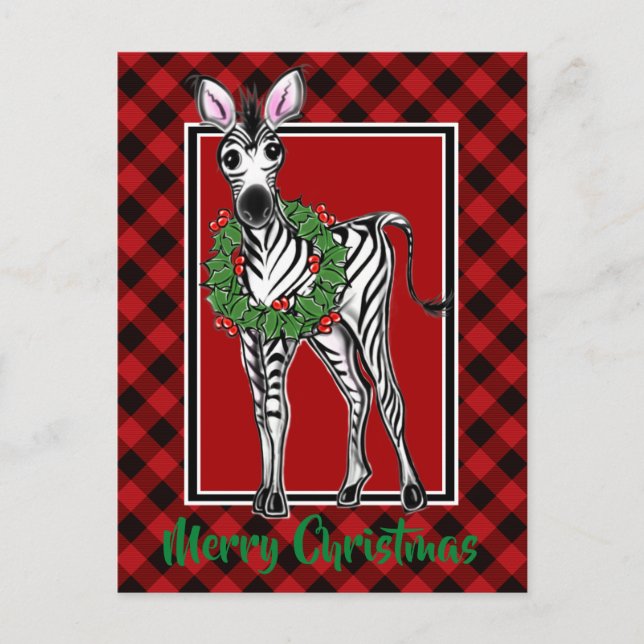 Elegant Jul Zebra Red Black helgdag plaid Vykort (Framsida)