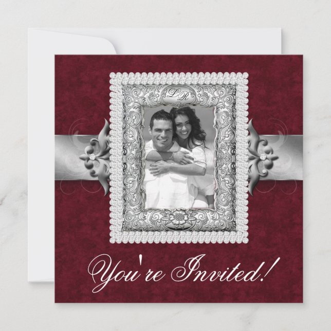 Elegant Julafton Bröllop Photo Template Jude Red Inbjudningar (Framsida)