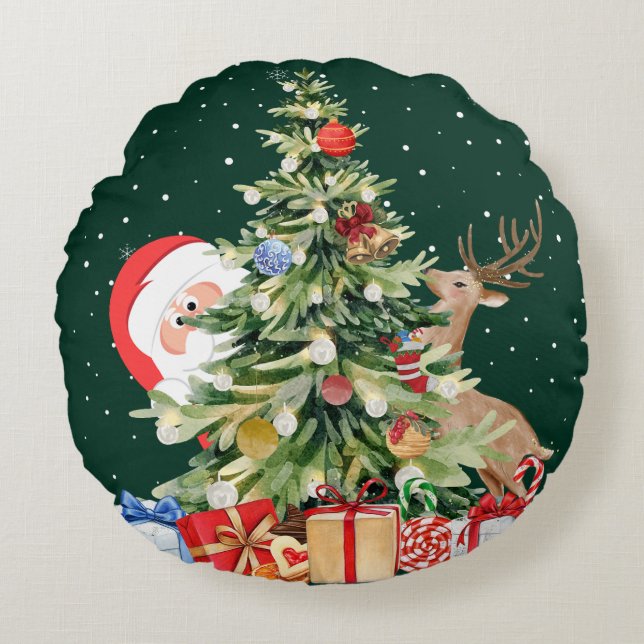 Elegant Julafton Festive Round Pillow Rund Kudde (Framsidan)