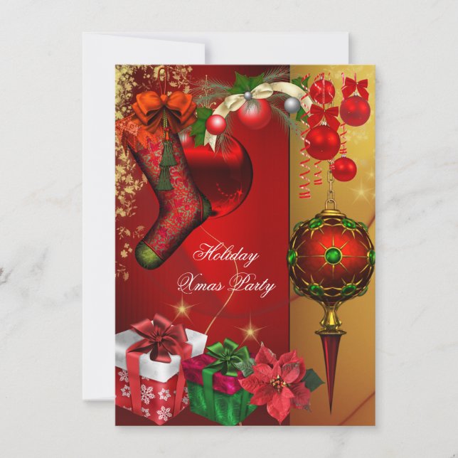 Elegant Julafton Julfest Red Guld Gifts Bollar Inbjudningar (Framsida)