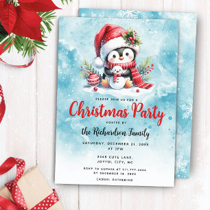 Elegant Julafton Party Cute Penguin Blå jul Inbjudningar