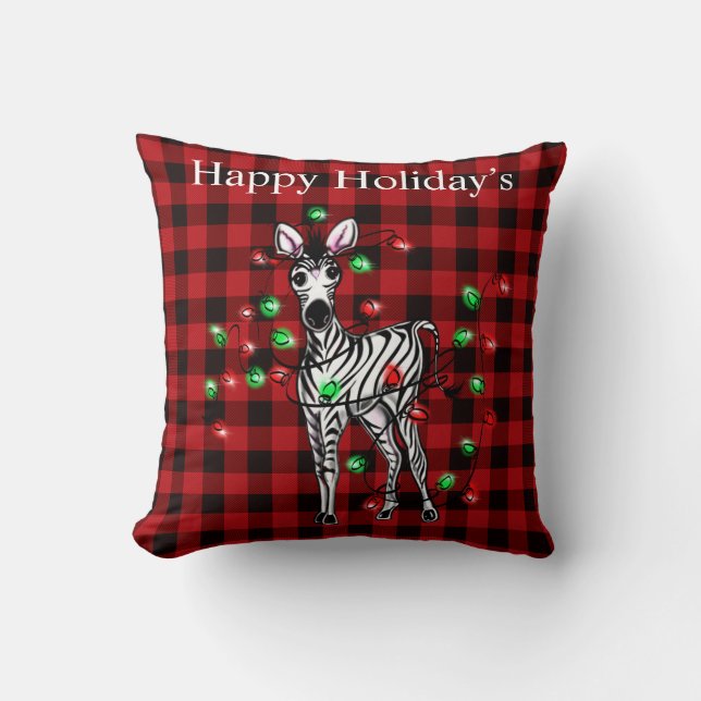 Elegant julafton Zebra twinkle ljus Kudde (Framsida)