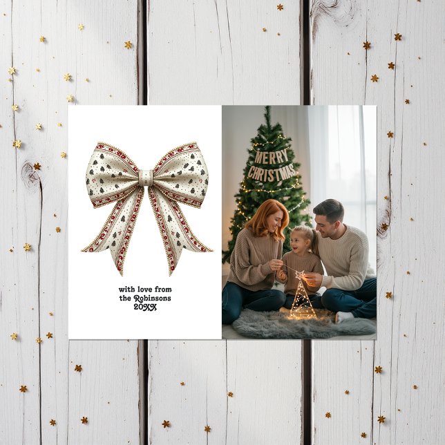 Elegant julbåge jul firande helg vykort (Elegant Christmas Bow Christmas Holiday Card)