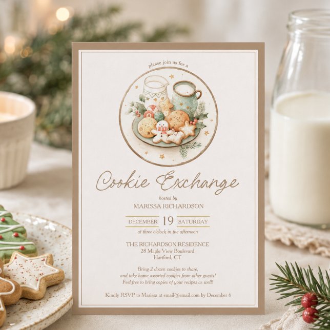 Elegant julbakswapparty inbjudningar (elegant watercolor Christmas holiday cookie exchange swap party invitation card with custom details)
