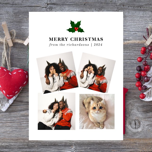  Elegant julblomster familjefoto collage Julkort (Skapare uppladdad)