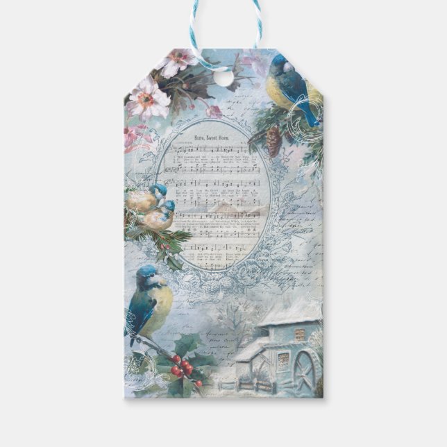 Elegant JulBluebirds och Music Ephemera Presentetikett (Framsidan)