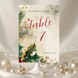 Elegant julbröllop Holly & Ivy Guld Accents Bordsnummer