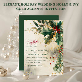 Elegant julbröllop Holly & Ivy Guldaccents Inbjudningar