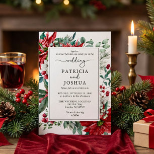 Elegant julbröllopsinbjudan Poinsettia Inbjudningar