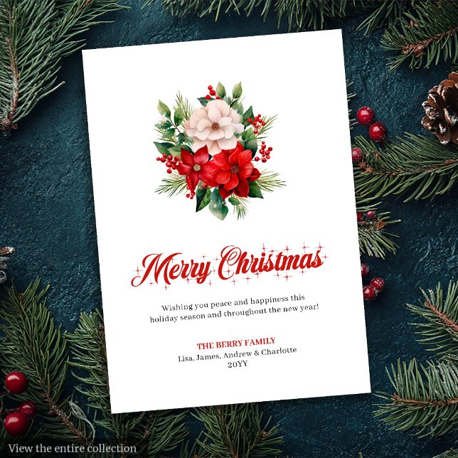Elegant julbukett Script typsnitt Hälsning  Julkort (Elegant Christmas Bouquet Script Font Greeting Card

)